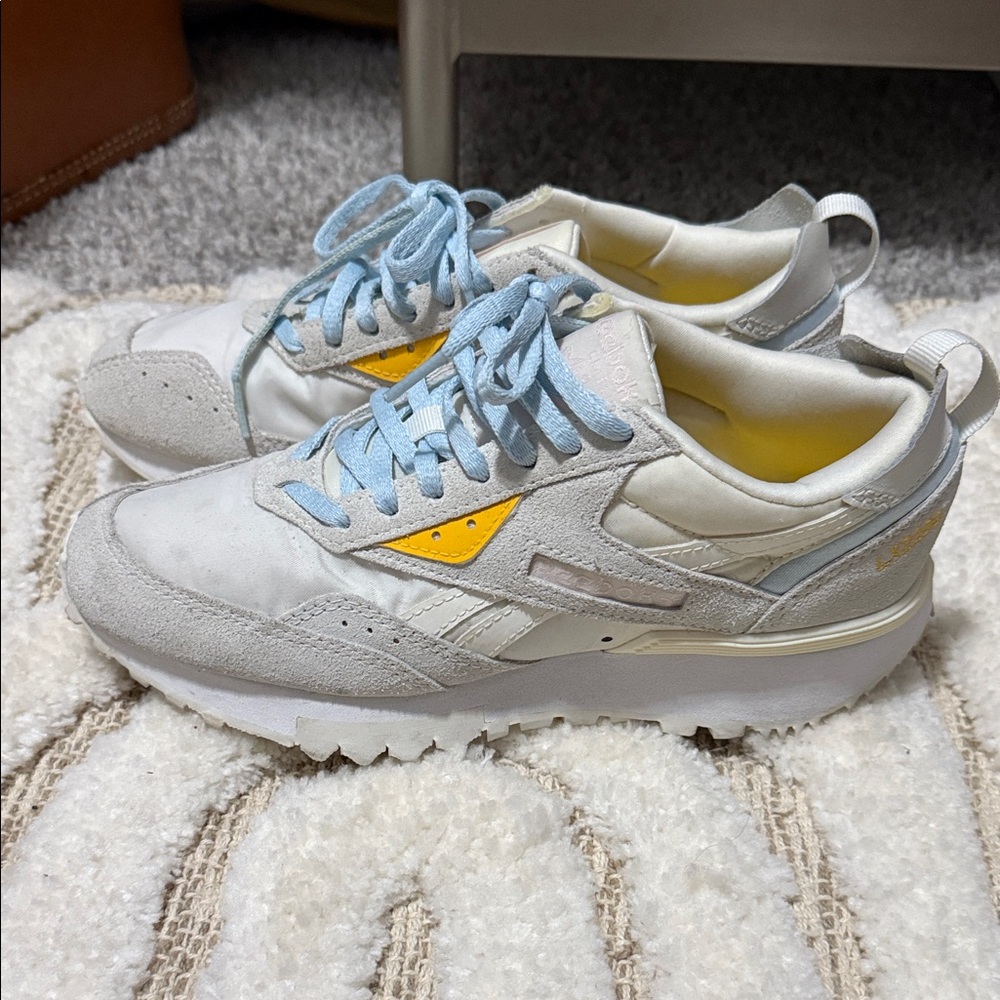 Reebok Cream and Gray Sneakers with Yellow Highlights